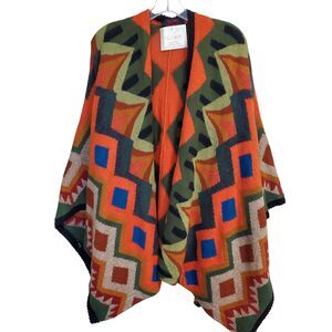 New Tey-Art ALPACA Blend Aztec Southwestern Wrap Sweater One Size Tabask #4